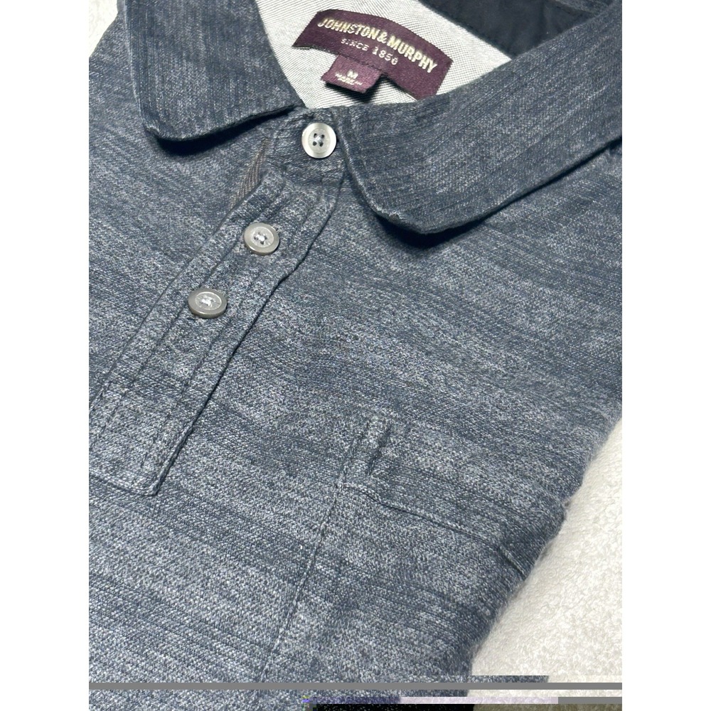 Johnston & Murphy Polo Shirt Mens Medium 100% Pima Cotton Dark Grey Stripe